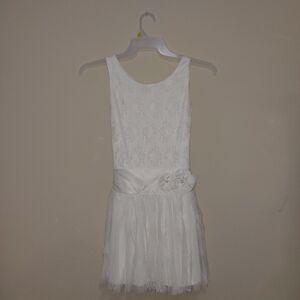 Girls White Dress with Lace Detail